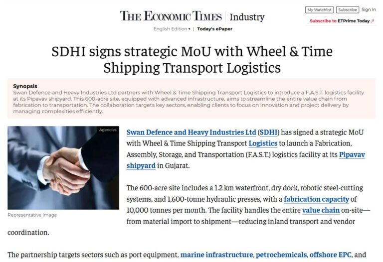 SDHI signs strategic MoU with Wheel & Time Shipping Transport Logistics